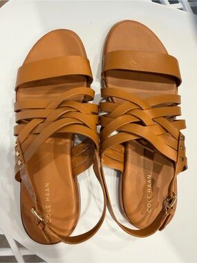 Cole Haan Francie Cognac Leather Multi-Strap Slingback Sandals